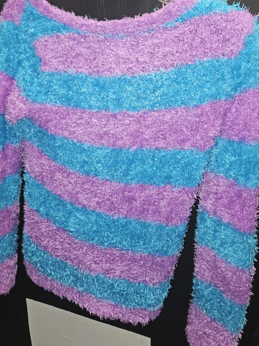 Justice Fuzzy Stripe Sweater in Purple & Teal Blue Size 12 Loose V Neck
